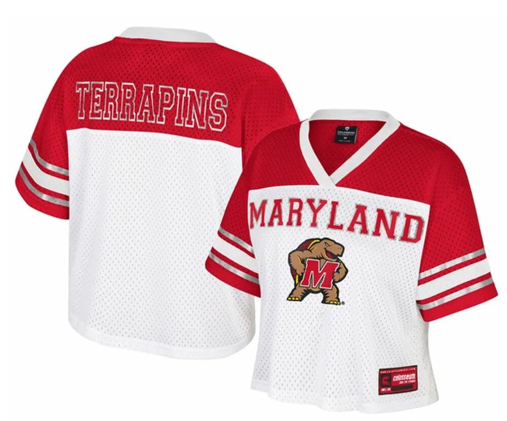 Colosseum Athletics Maryland Terrapins Treasure Cropped Football Jersey Large